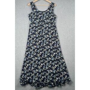Vintage Sostanza Dress Womens S Blue Floral Maxi Ruffle Hem USA 90s Y2K Babydoll